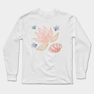 Bohemian Florals - Blue + Coral Long Sleeve T-Shirt